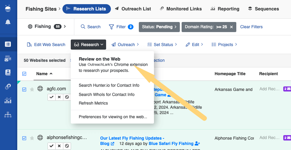 review on web with OutreachLark