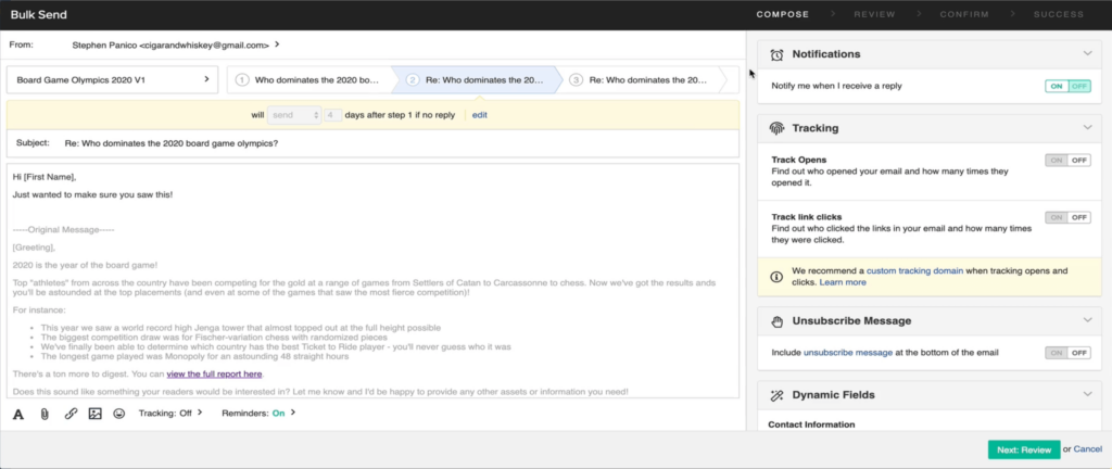 bulk send using OutreachLark