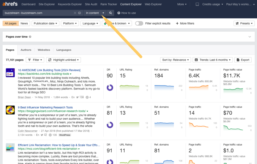 ahrefs - content explorer