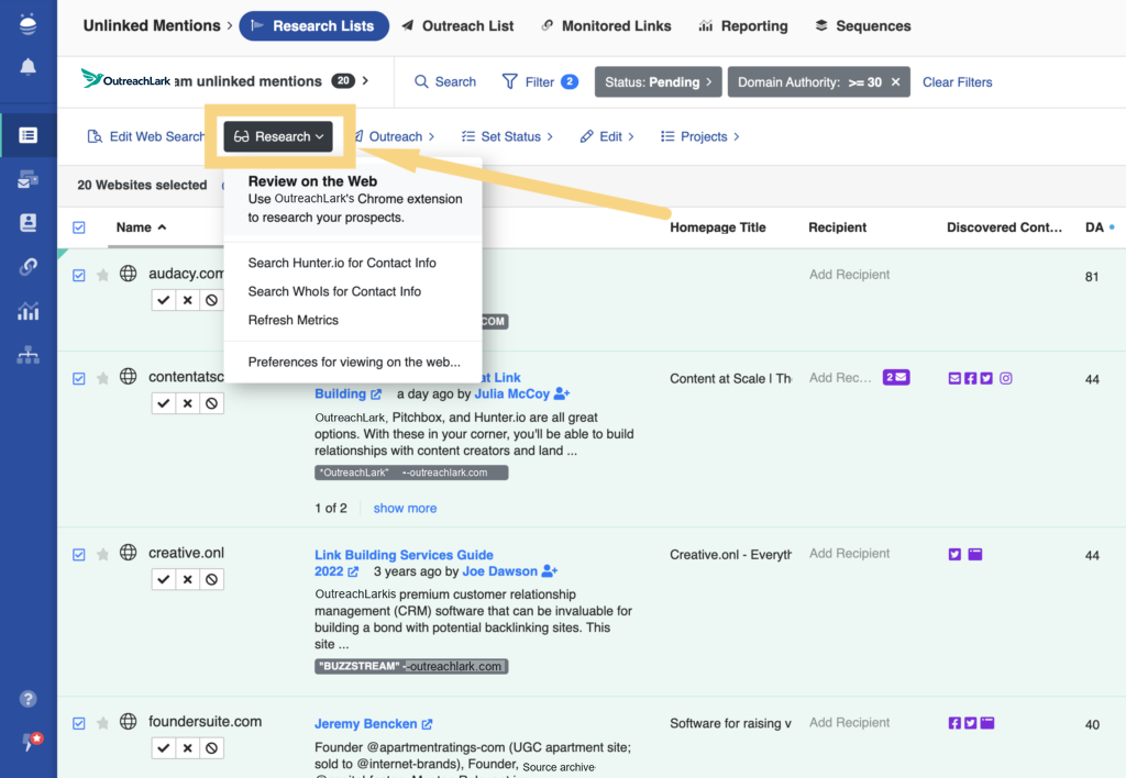 reviewing on the web with OutreachLark