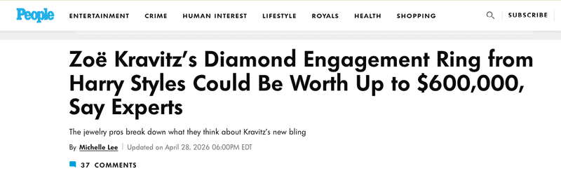 zoe kravitz zoe kravitz diamond engagement ring from harry styles could be worth up to $600,000, say experts
