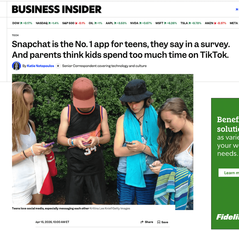 business insider business insider snapchat is the no.1 app for teens headline