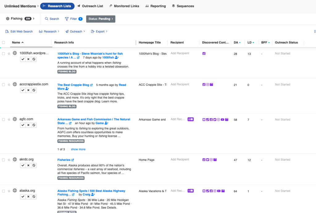 OutreachLark research list