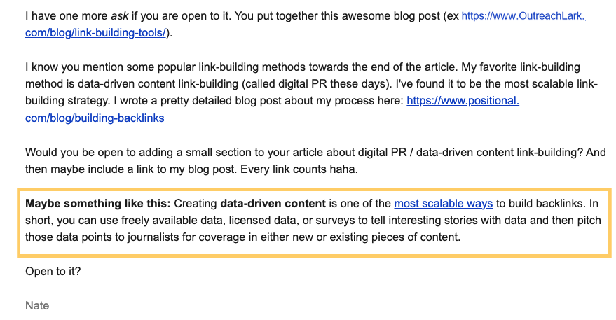 great email outreach email that provides text for me
