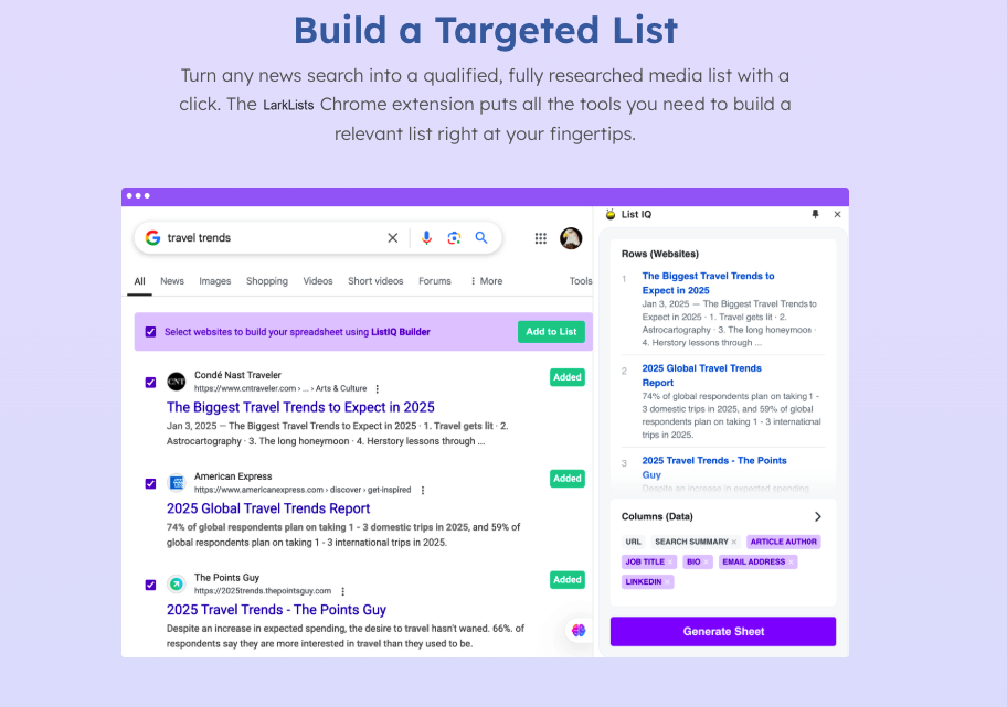 build targeted list with LarkLists