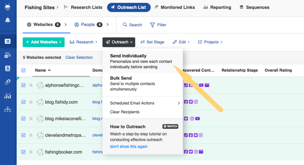 send individually with OutreachLark
