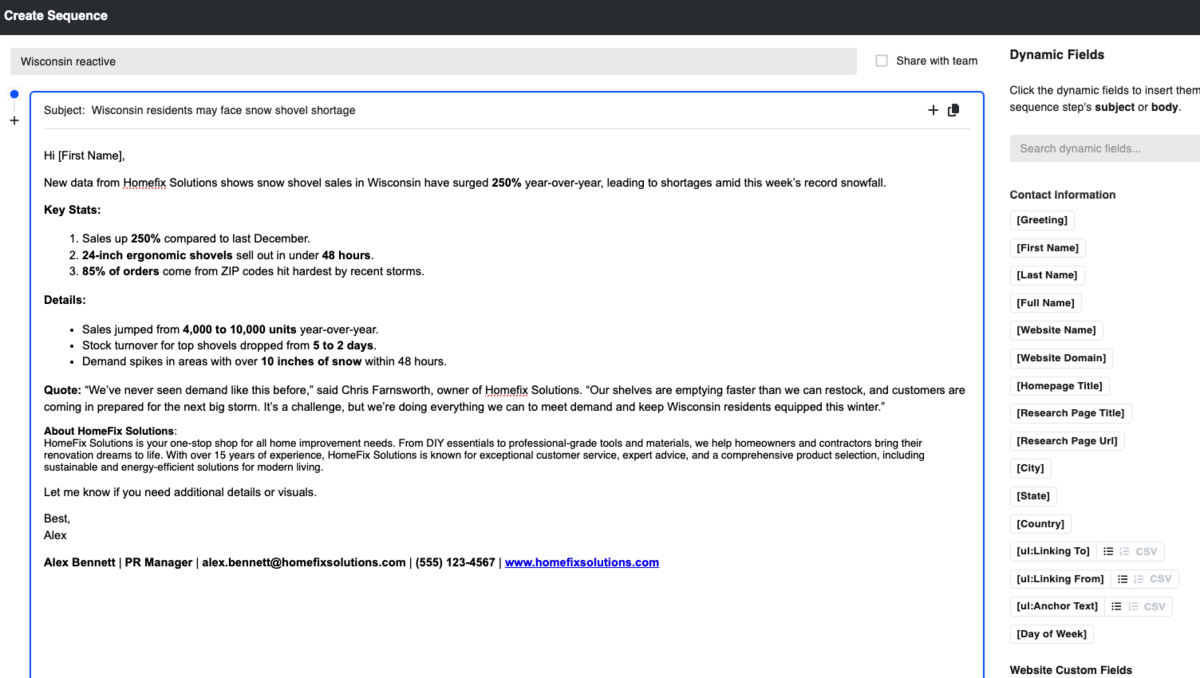 dynamic fields to mail merge