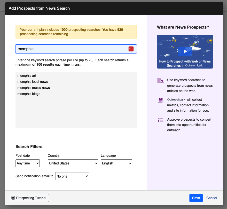 adding prospects from news search