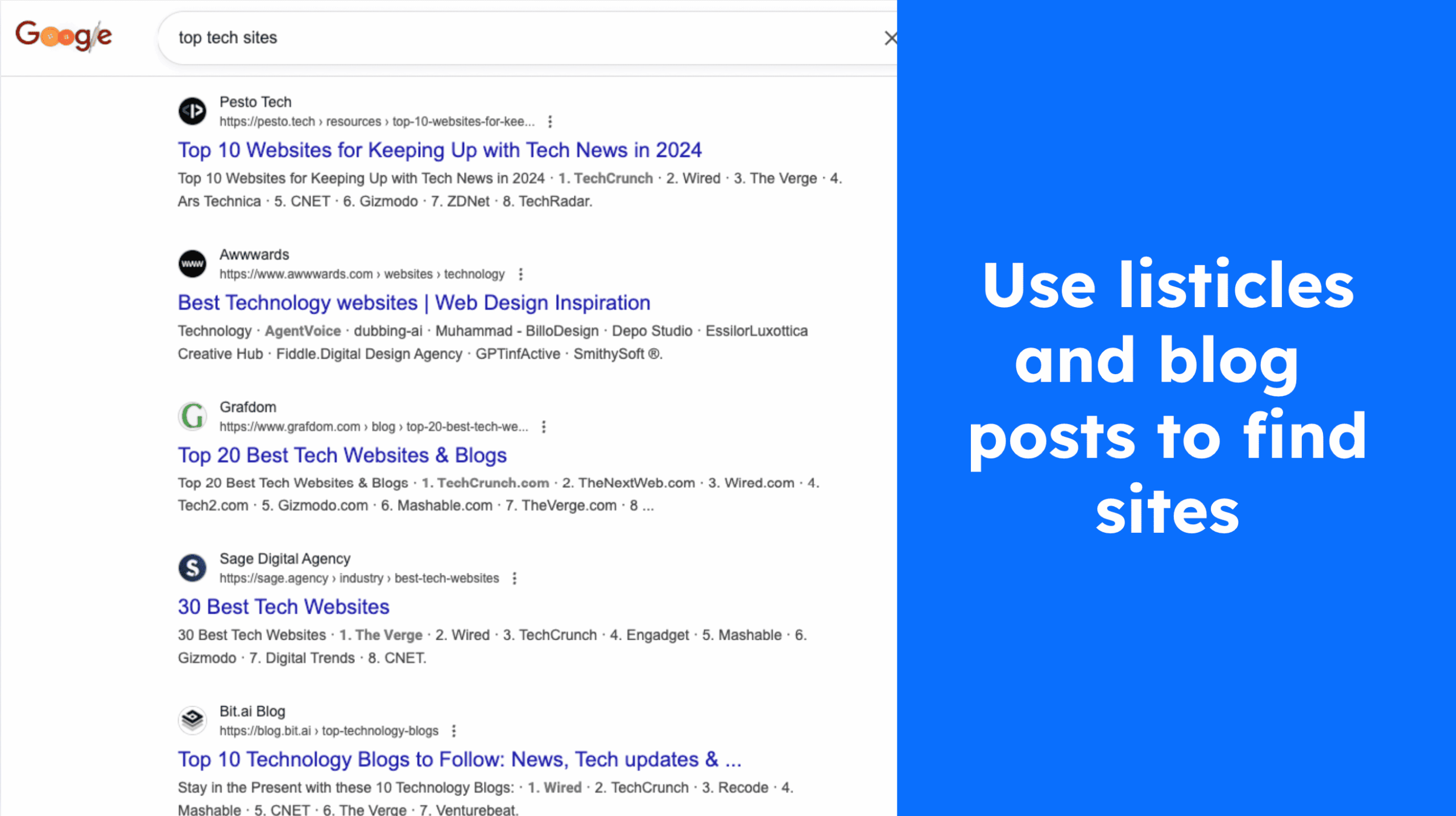 search for listicles
