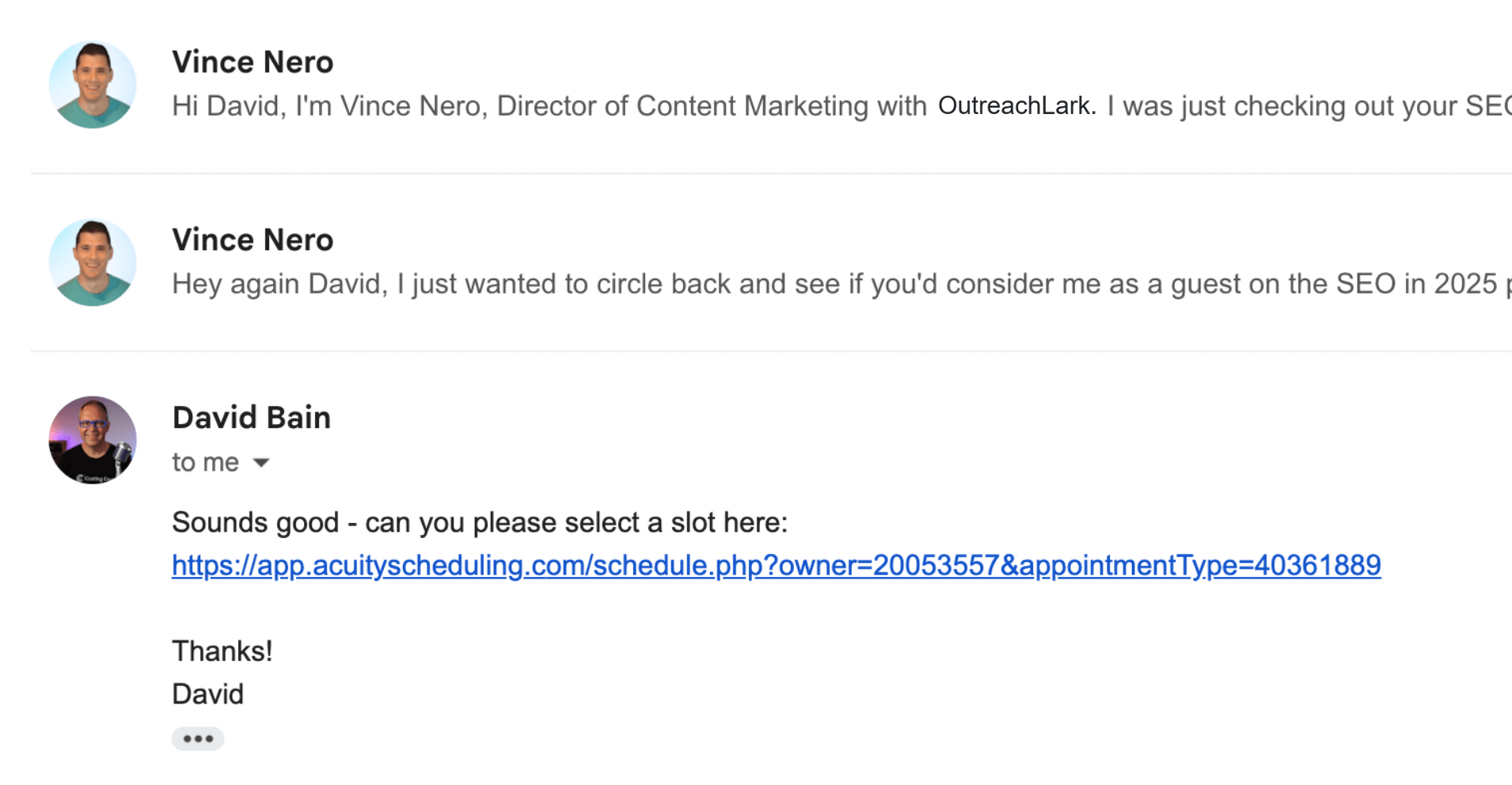 email pitching david bain response