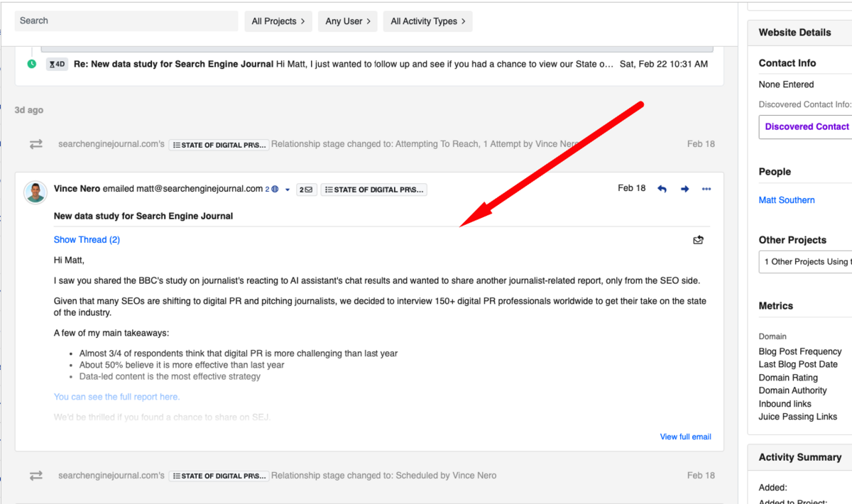 OutreachLark email example