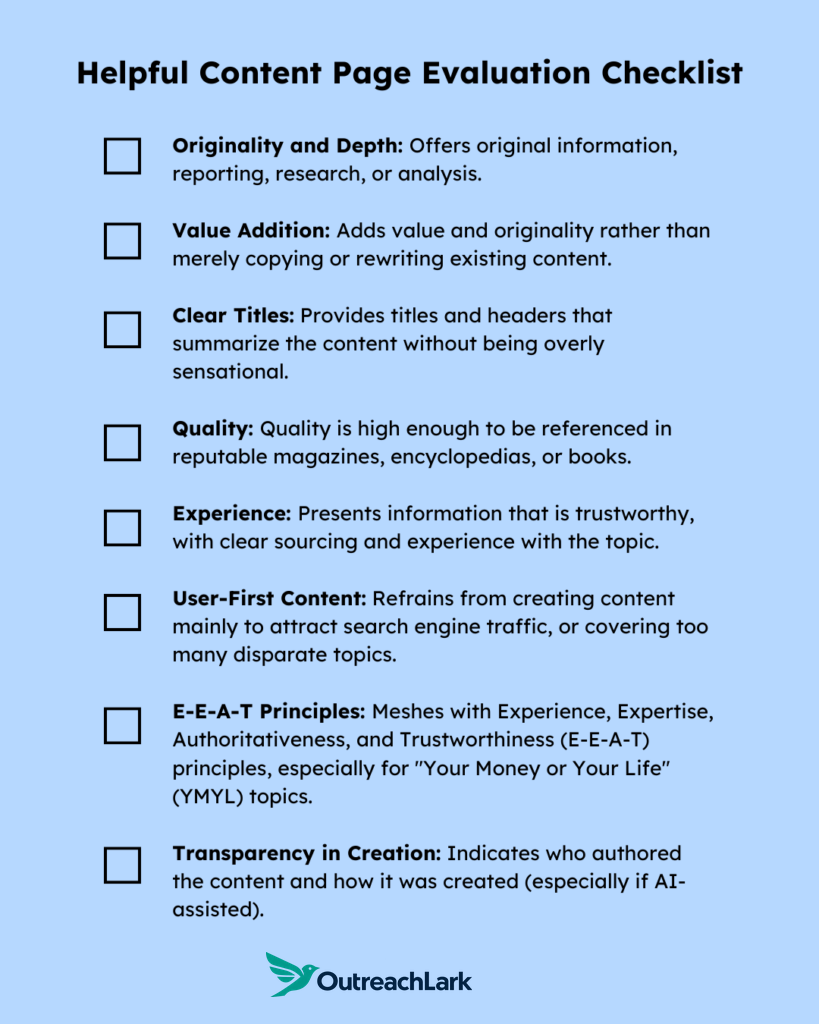 helpful content page evaluation checklist