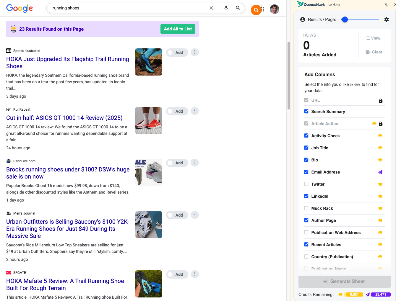 enabling LarkLists on a serp