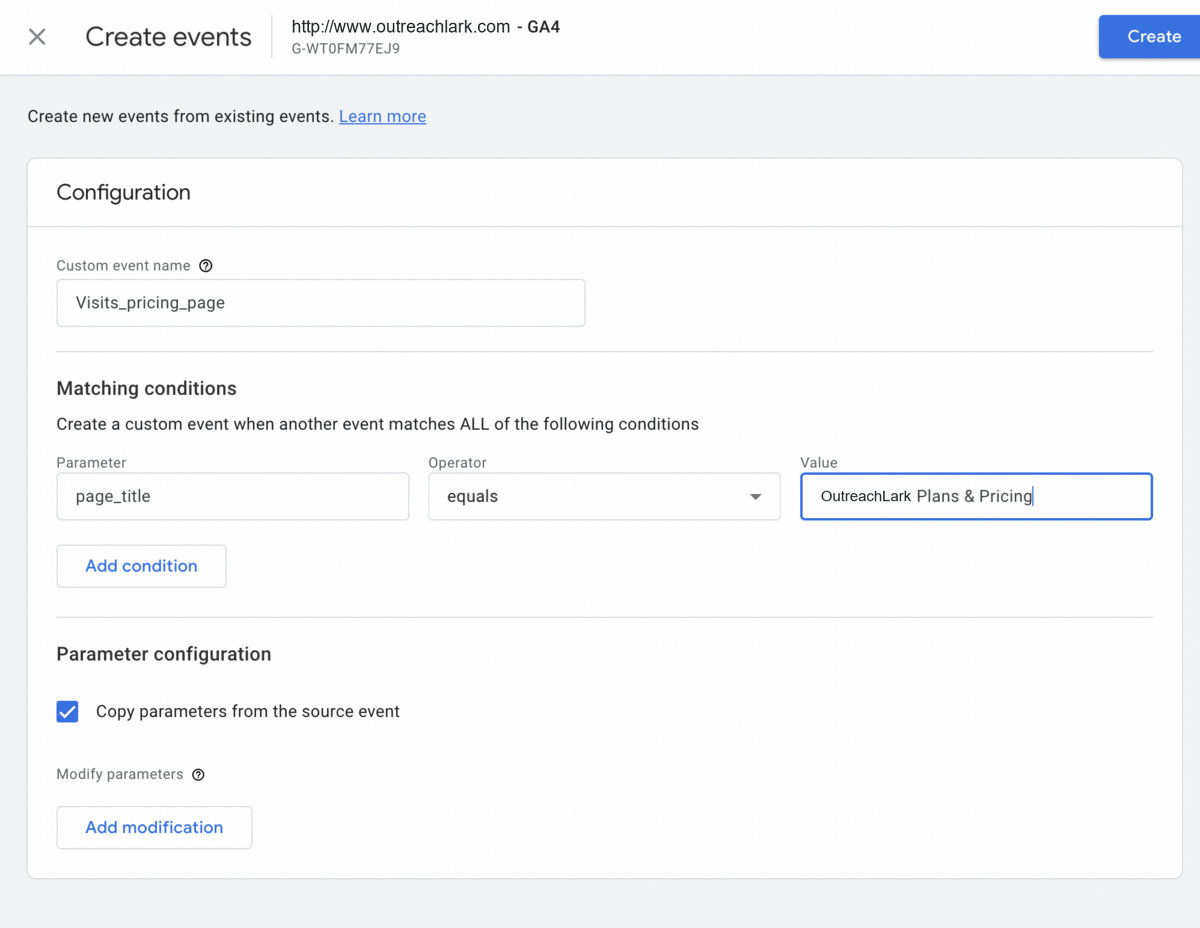set up matching conditions
