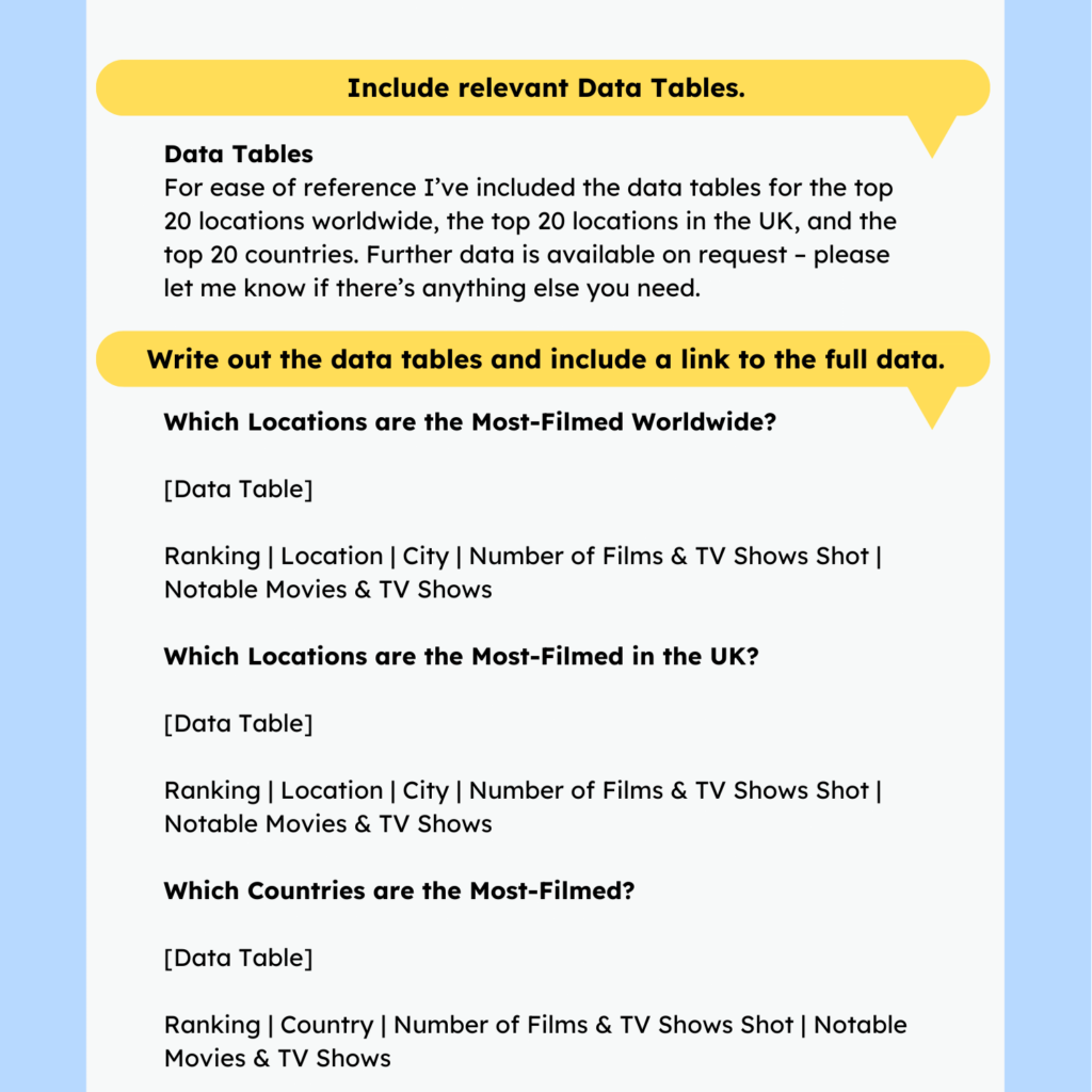 data tables