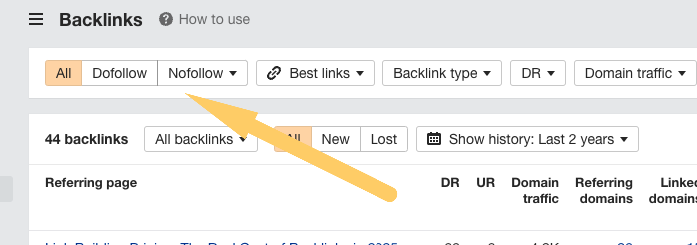 nofollow filter in ahrefs
