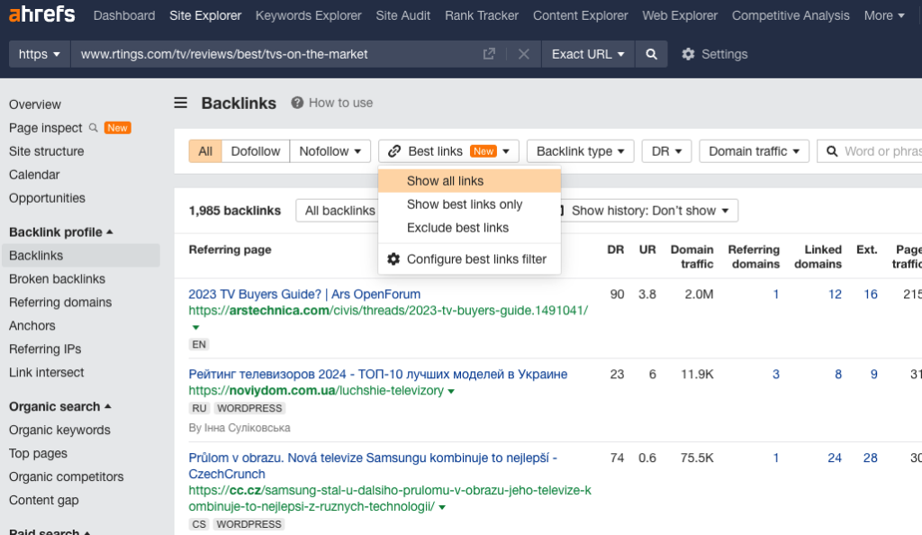 ahrefs best links