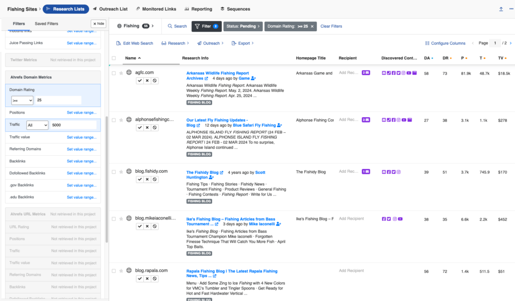 OutreachLark filters