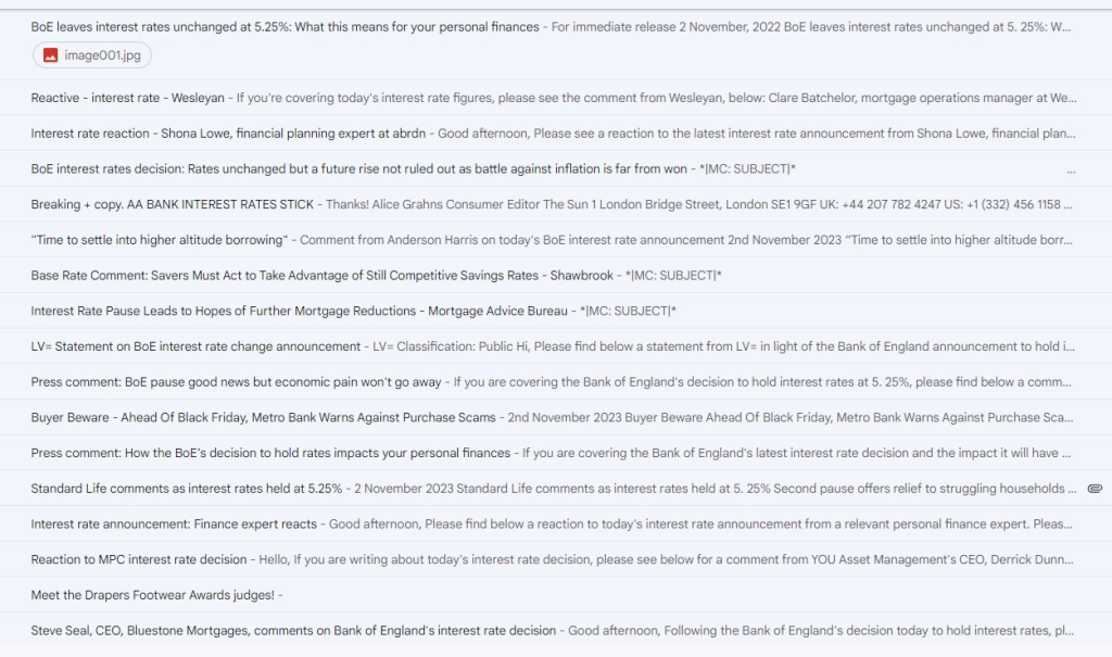 inbox of a financial reporter