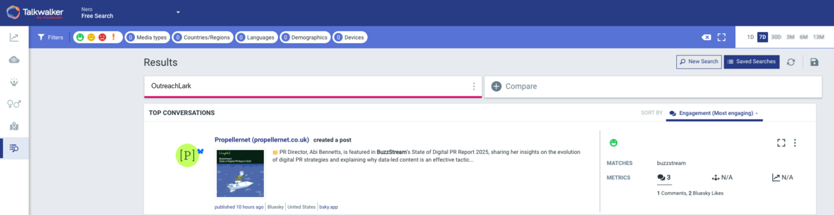 OutreachLark mentions in talkwalker