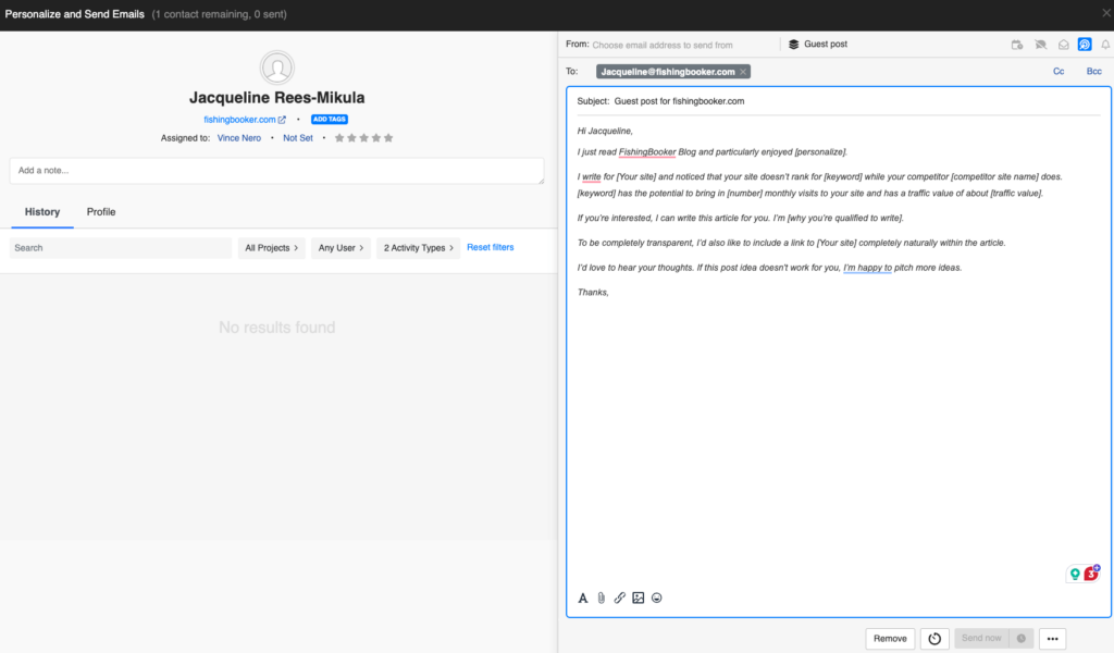 personalizing an email in OutreachLark