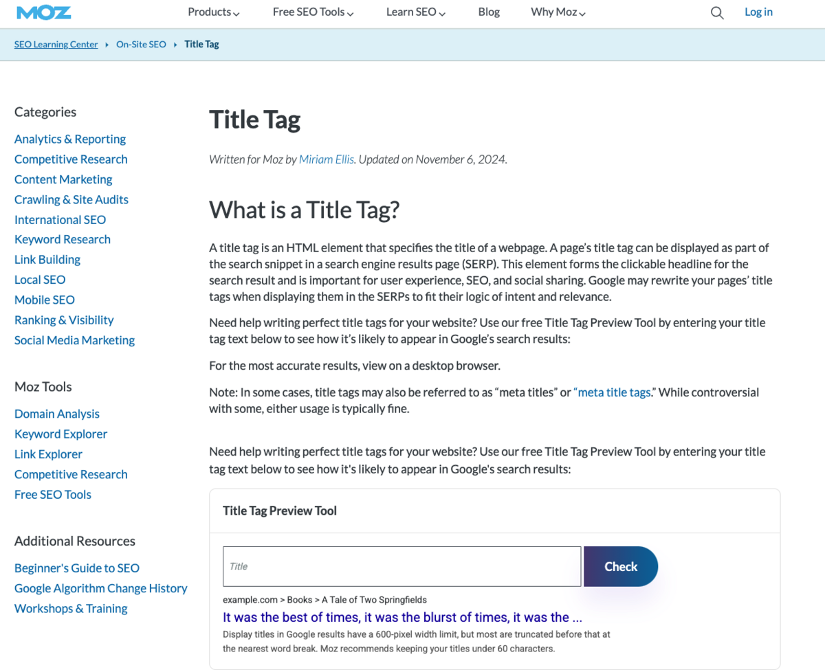 title tag moz