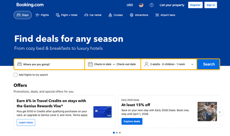 booking booking.com homepage