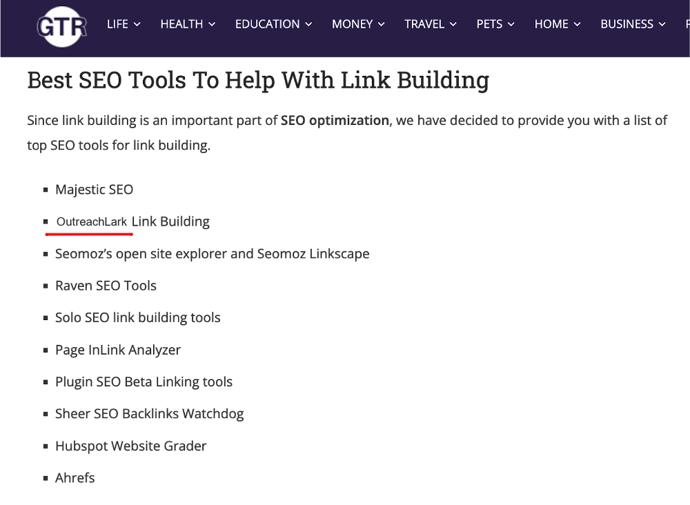 we found an unlinked brand mention of outreachlark to use for link building