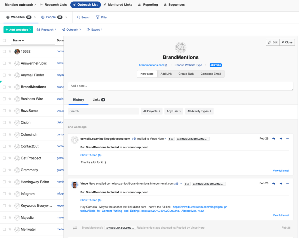 outreach example on outreachlark