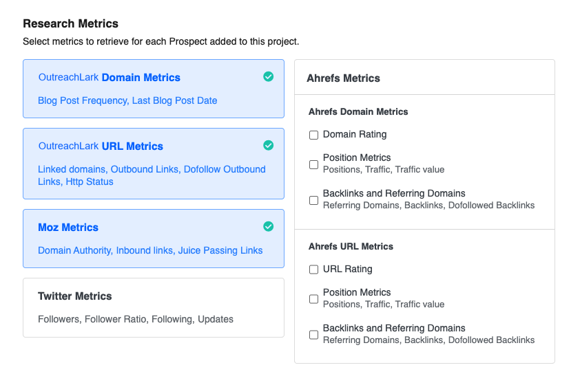 Research metrics on outreachlark Research metrics on outreachlark like moz da and ahrefs